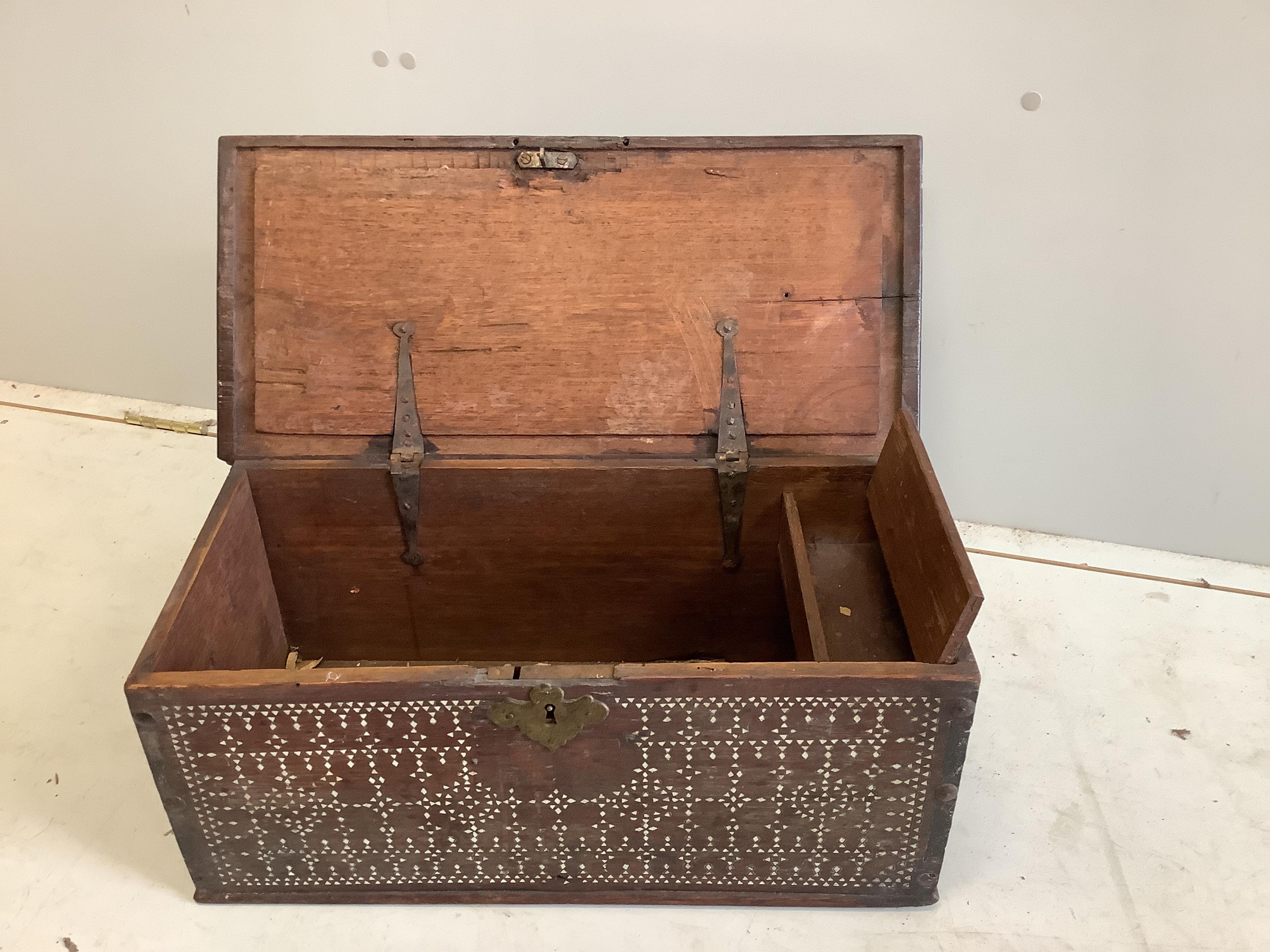 An Indian bone inset hardwood trunk, width 58cm, depth 27cm, height 24cm